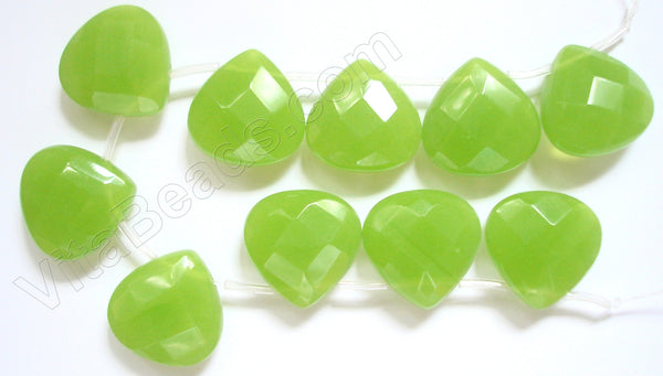 Olive Green Chalcedony  -  20mm Faceted Flat Briolette 8"