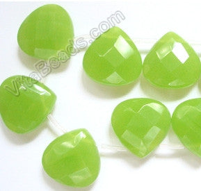 Olive Green Chalcedony  -  20mm Faceted Flat Briolette 8"