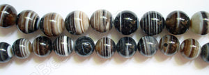 Black Sardonix Agate - Smooth Round Beads  16"