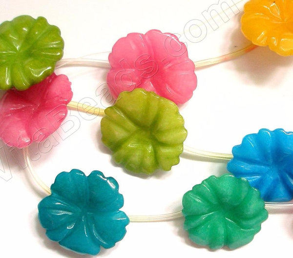 Carved Cherry Flower Strand  -  Mixed Jade  16"