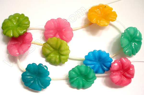 Carved Cherry Flower Strand  -  Mixed Jade  16"