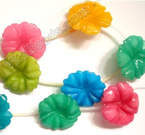 Carved Cherry Flower Strand  -  Mixed Jade  16"