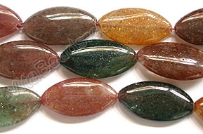Mixed India Green Aventurine  -  Long Puff Oval Rice  16"