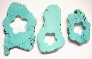 Cracked Chinese Turquoise  -  Flower Donut Free Form Pendant