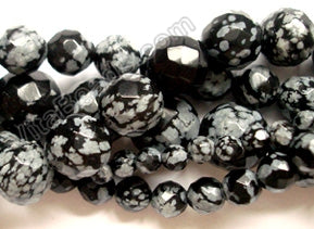 Snowflakes Obsidian  -  Faceted Round   16"