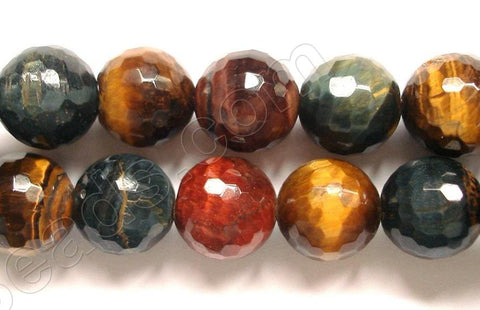 Mixed 3 Color Tiger Eye AA  -  Faceted Round  16"