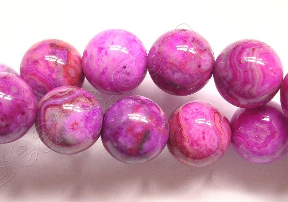 Fuchsia Crazy Lace Agate  -  Smooth Round Beads  16"