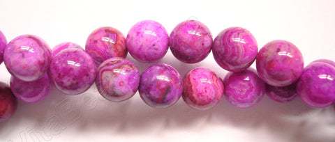 Fuchsia Crazy Lace Agate  -  Smooth Round Beads  16"