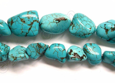Blue Green Cracked Turquoise - Smooth Free Form Nuggets  16"