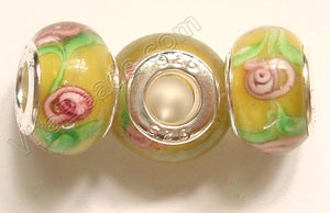 Glass Beads - Silver Plate Double Cores Drum pdg 104 - Yellow