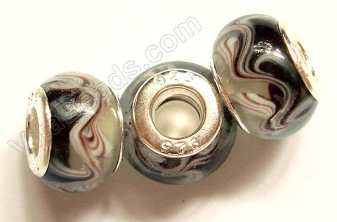 Glass Beads - Silver Plate Double Cores Drum pdg 111 - Black