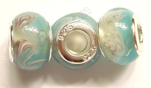 Glass Beads - Silver Plate Double Cores Drum pdg 112 - Light Aqua