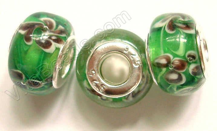 Glass Beads - Silver Plate Double Cores Drum pdg 113 - Green
