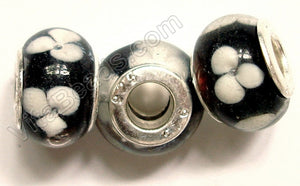 Glass Beads - Silver Plate Double Cores Drum pdg 115 - Black