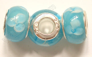 Glass Beads - Silver Plate Double Cores Drum pdg 116 - Aqua