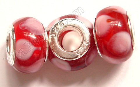 Glass Beads - Silver Plate Double Cores Drum pdg 118 - Red