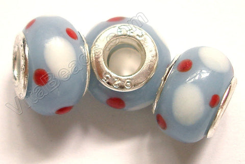 Glass Beads - Silver Plate Double Cores Drum pdg 125 - Blue