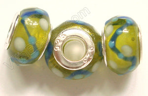 Glass Beads - Silver Plate Double Cores Drum pdg 127 - Olive