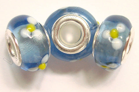 Glass Beads - Silver Plate Double Cores Drum pdg 128 - Blue