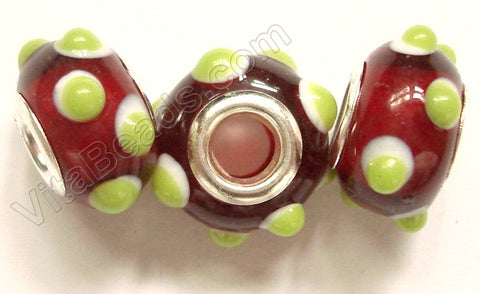 Glass Beads - Silver Plate Double Cores Drum pdg 129 - Red
