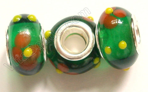 Glass Beads - Silver Plate Double Cores Drum pdg 131 - Green
