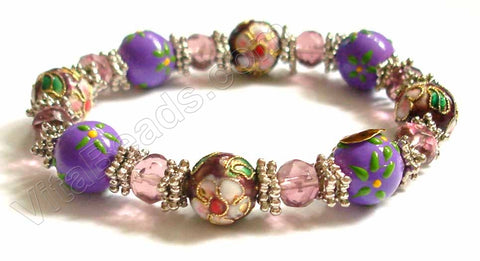 Glass w/ Cloisonné Beads Bracelet Purple