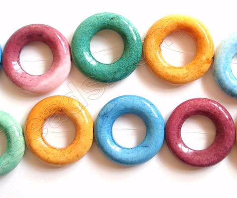 Dyed White Agate (Multi Color)  -  Donuts  16"
