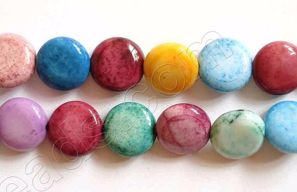 Dyed White Agate (Multi Color)  -  Puff Coins  16"