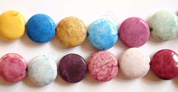 Dyed White Agate (Multi Color)  -  Puff Coins  16"