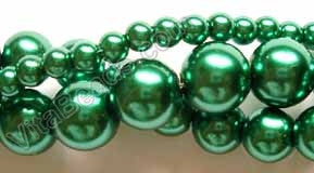 Glass Pearl   -  01 Dark Emerald Green -  Smooth Round  16"
