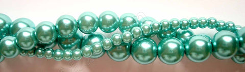 Glass Pearl   -  06  Dark Amazonite Green  -  Smooth Round  16"