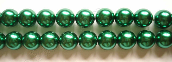 Glass Pearl   -  01 Dark Emerald Green  -  Smooth Round  16"  14mm