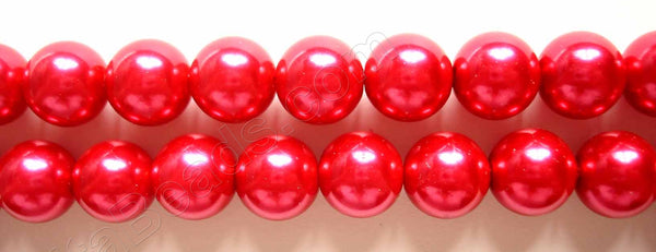 Glass Pearl   -  12  Big Red  -  Smooth Round  16"  14mm