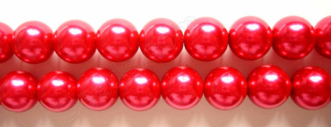 Glass Pearl   -  12  Big Red  -  Smooth Round  16"  14mm