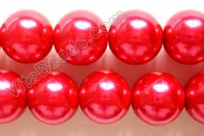 Glass Pearl   -  12  Big Red  -  Smooth Round  16"  14mm