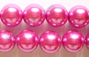 Glass Pearl   -  13  Fuchsia  -  Smooth Round  16"   16mm