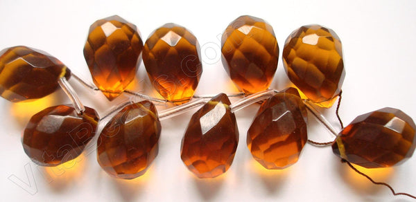 Amber Crystal Quartz  -  18x25mm Faceted Teardrop 8"