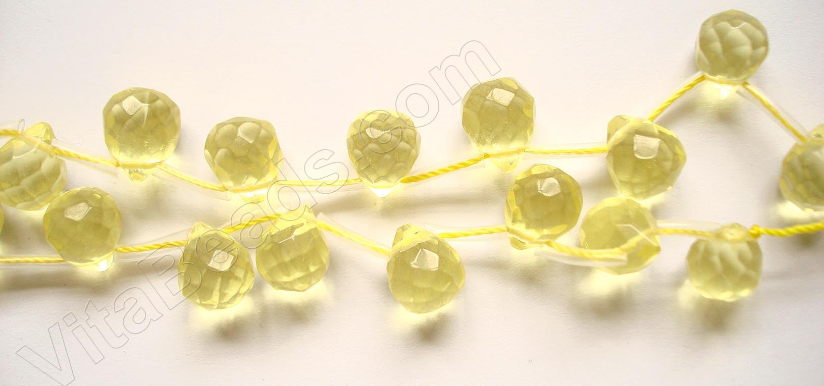 Dark Lemon Crystal Quartz - 9x11mm Faceted Teardrops 16"