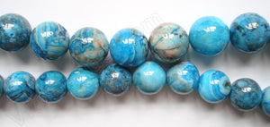 Blue Brazilian Agate Dark  -   Smooth Round Beads  16"