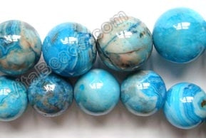 Blue Brazilian Agate Dark  -   Smooth Round Beads  16"
