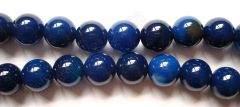 Dyed Sardonix Agate - Solid Blue -  Big Smooth Round Beads  16"