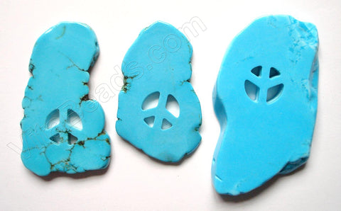 Cracked Chinese Turquoise  -  Dark Blue -  Free Form Peace Sign Pendant