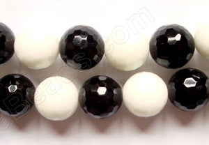 Mixed Black Onyx / White Agate -  Faceted Round  16"