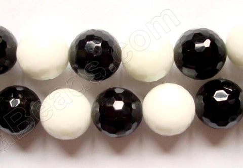 Mixed Black Onyx / White Agate -  Faceted Round  16"