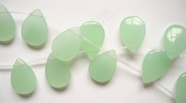 Smooth Flat Briolette  -  Light Green Chalcedony  16"