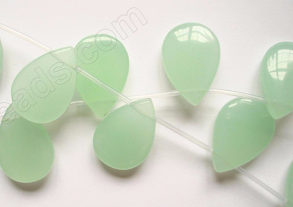 Smooth Flat Briolette  -  Light Green Chalcedony  16"