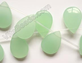 Smooth Flat Briolette  -  Light Green Chalcedony  16"