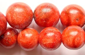 Red SpongeCoral  -  Smooth Round Beads  16"