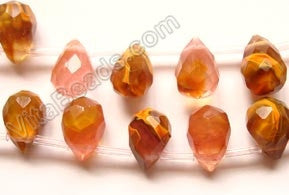 Fire Cherry Quartz - 7x10mm Faceted Teardrops 16"