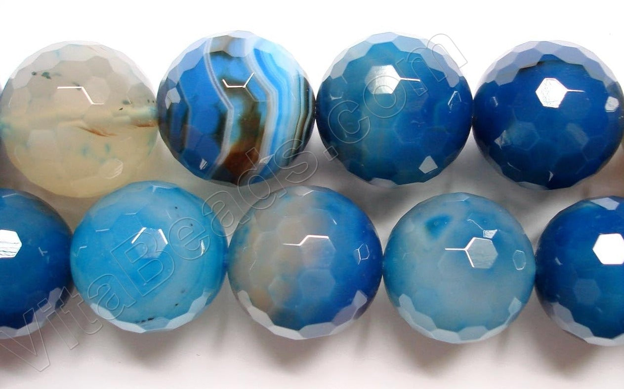 Blue Sardonix Agate w/ Lines  -  Faceted Round  16"